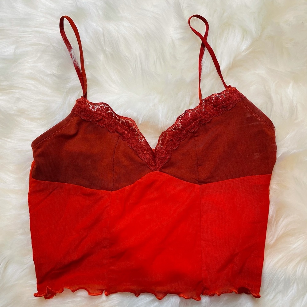 Red lace tank top